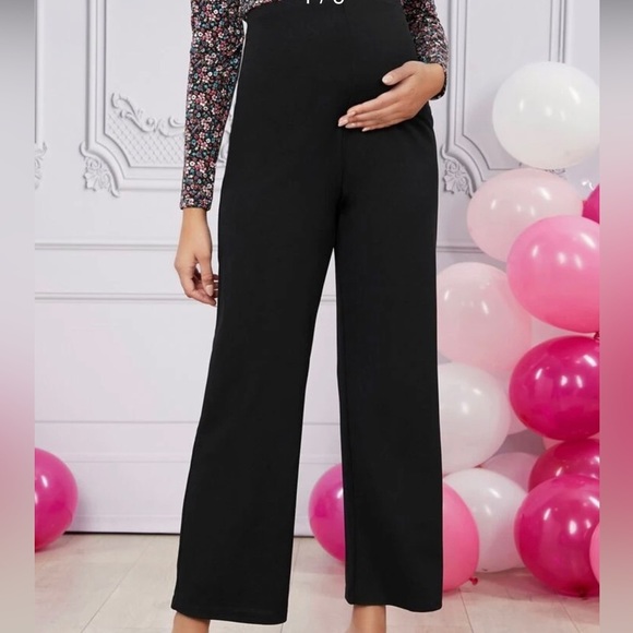 Stork & Babe XL Black Maternity High Rise Panel Straight Leg Pants Pockets - Picture 12 of 16